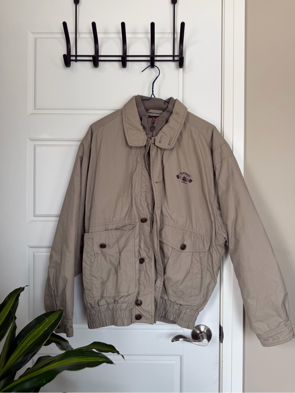 Classic Vintage Men's Beige Playboy Bomber Jacket